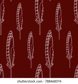 realistic feather seamless pattern on a red background in white Vector art, idea for decoration