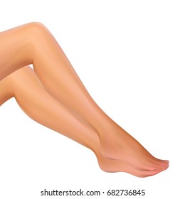 Realistic female feet. Vector illustration 3d on a white background.