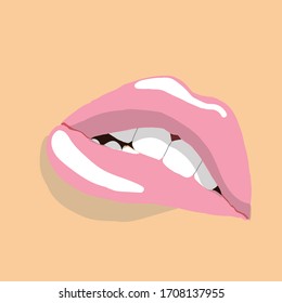 Realistic Female Lips Bitten Lip Stock Vector (Royalty Free) 1708137955