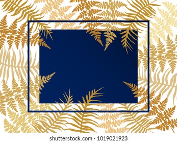 Realistic fern frame vector illustration. Polypodiophyta plant bush leaves background decoration.  Detailed bracken fern vector, tropical forest grass herbs growing card border.