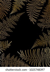Realistic fern frond frame vector illustration. Polypodiophyta plant bush leaves background decor.  Detailed bracken fern vector, jungle tropical forest grass herbs growing card border.