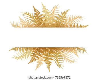 Realistic fern frond frame vector illustration. Polypodiophyta plant bush leaves and twigs background decor.  Detailed bracken fern vector, tropical forest grass herbs growing card border.