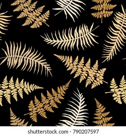 Realistic fern seamless pattern vector illustration. Polypodiophyta plant bush leaves and twigs background decor.  Detailed bracken fern vector, tropical forest grass herbs growing background.