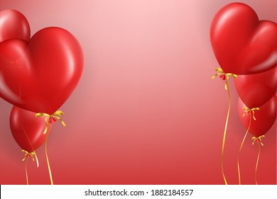 Realistic festive red balloons. The banner is used for Valentine's Day, Birthday, Mother's Day and others. Horizontal vector illustration.