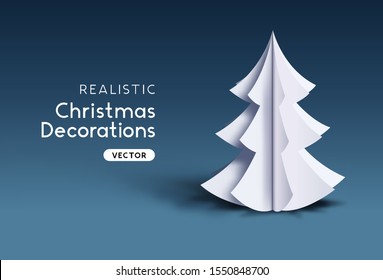 A Realistic festive vector paper 3D christmas tree object.