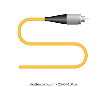 Cabo de fibra óptica realista com conector FC sobre fundo branco. ilustração vetorial EPS 10.