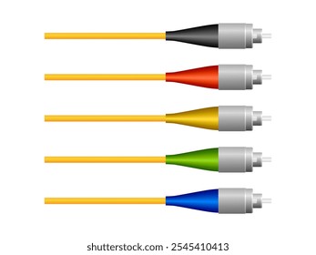 Cabo de fibra óptica realista com conector FC sobre fundo branco. ilustração vetorial EPS 10.