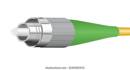 Cabo de fibra óptica realista com conector FC APC sobre fundo branco. ilustração vetorial EPS 10.