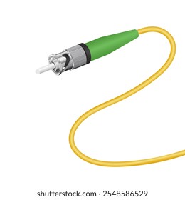 Cabo de fibra óptica realista com conector ST APC em fundo branco. ilustração vetorial EPS 10.