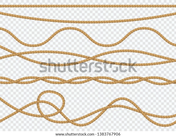 cuerdas de fibra realista. cuerda de curva mÃ©dula nÃ¡utica lazo recto borde marino de jute marrÃ³n de yeso natural ligado hilo de envase. DecoraciÃ³n vectorial 3d