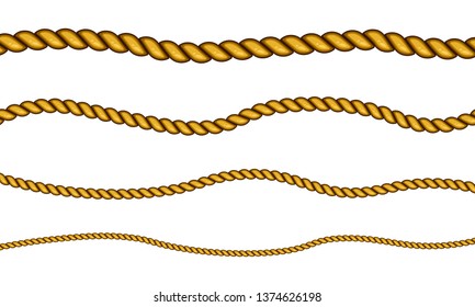 Realistic fiber ropes. Military fleet, sailing on ship, boat, ship. Vector illustration. Decorative elements with brown packthread. Vector illustration.