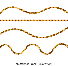 Realistic fiber ropes. Military fleet, sailing on ship, boat, ship. Vector illustration. Decorative elements with brown packthread. Vector illustration.