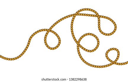 Realistic fiber ropes. Military fleet, sailing on ship, boat, ship. Vector illustration. Decorative elements with brown packthread. Vector illustration.