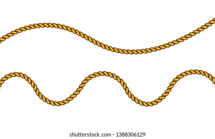 Realistic fiber ropes. Military fleet, sailing on ship, boat, ship. Vector illustration. Decorative elements with brown packthread. Vector illustration.