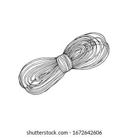 realistic fiber ropes - straight and tied up. Jute or hemp twisted cords with loops isolated on white background. Decorative elements with brown packthread.