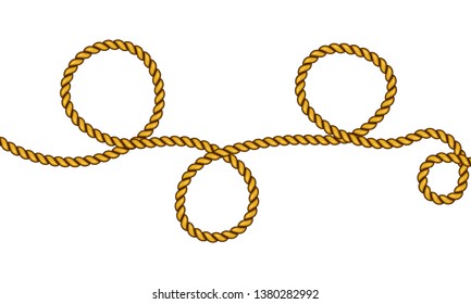 Realistic fiber ropes. Vector illustration. Decorative elements with brown packthread. Vector illustration.