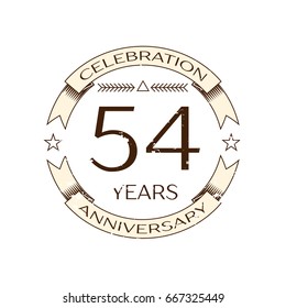 Realistic fifty four years anniversary celebration logo with ring and ribbon on white background. Vector template for your design