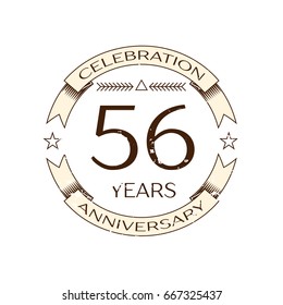 Realistic fifty six years anniversary celebration logo with ring and ribbon on white background. Vector template for your design