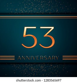 Realistic Fifty three Years Anniversary Celebration design banner. Golden number and confetti on green background. Colorful Vector template elements for your birthday party