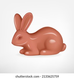 Realistic figure of cute easter bunny made of milk chocolate, isolated on white background. Vector 3d illustration of funny rabbit. Design element for easter greeting card