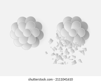 Realistic Figurines Of Flowers Made Of Porcelain On A White Background. Broken Statue Of A Flower. Vector Illustration