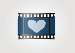 Realistic Film Reel With Heart Frame. Vector Illustration