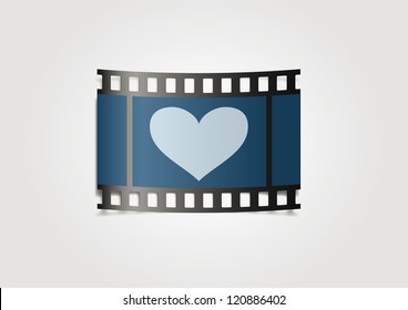 Realistic film reel with heart frame. Vector illustration