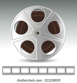 Realistic film reel isolated on background. Vector illustration