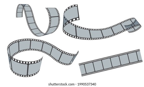 Realistic film strips collection isolated on white background. Retro 35mm foto and movie film roll vector set. Set of blank cinema film strip frames with different shape effect and empty space.