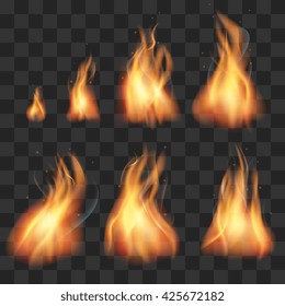 Realistic fire animation sprites flames vector set. Realistic creative hot fire and inferno explosion fire illustration