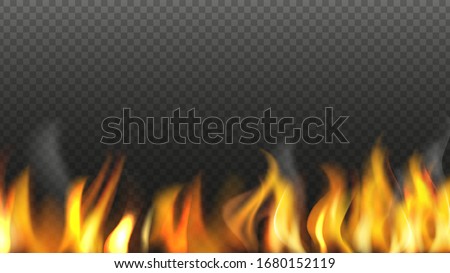 Realistic fire background. Flame isolated on transparent background. Burning light vector illustration