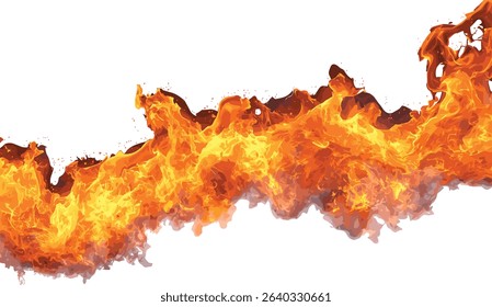 Realistic fire blaze, vector fiery flames, blazing burn cutout, flame effect on transparent background, isolated fire elements for visual design