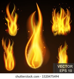 Realistic fire. Cartoon. Bright hot. Flame. Effect. For your design.