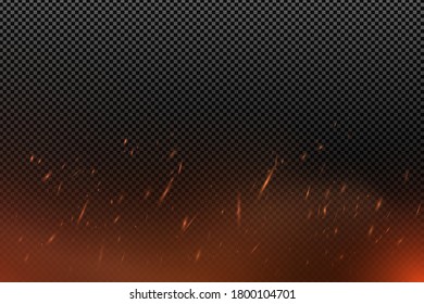 Realistic fire effect with particles on a transparent dark background. The flame sparkles. Vector illustration. EPS 10.