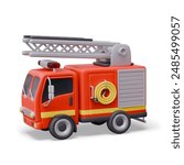 Realistic fire engine with ladder and hose. Detailed vector model of specialized transport