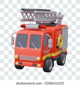 Realistic fire engine with ladder and twisted hose. Specialized firefighting vehicle