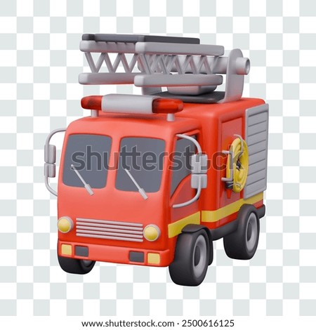 Realistic fire engine with ladder and twisted hose. Specialized firefighting vehicle