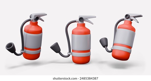 Realistic fire extinguisher with wide nozzle. Detailed model with empty label