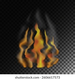 Realistic fire. Fire flam e and smoke elements isolated on transparent background 1. Set of isolated objects 35.