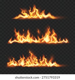 Realistic Fire Flame Border Set. Vector Glowing Burning Lines Isolated on Transparent Background - Powered by Shutterstock - Get 15% off with code: PIKWIZARD15