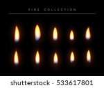 Realistic fire flame isolated light effect. Open yellow fire gas. Bright red magic realistic