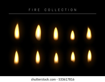 Realistic fire flame isolated light effect. Open yellow fire gas. Bright red magic realistic