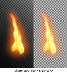 Realistic fire flame, isolated on transparent background. Fire effect vector. Burning. Bonfire.