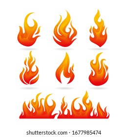 Realistic fire or flame set vector image design, hot fire on white background
