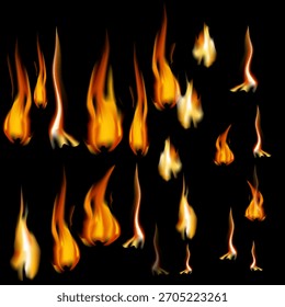 Realistische Flammen und Effekte auf transparentem Hintergrund