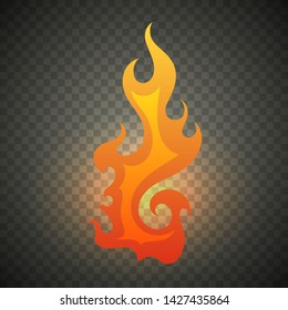 Realistic fire flames isolated on transparent background. Special burning light effect with sparks for design and decoration. Vector Illustration.