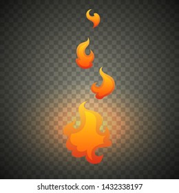 Realistic fire flames isolated on transparent background. Special burning light effect with sparks for design and decoration. Vector Illustration.