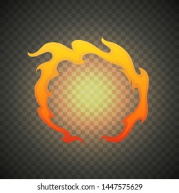 Realistic fire flames isolated on transparent background. Special burning light effect with sparks for design and decoration. Vector Illustration.