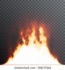 Realistic fire flames on transparent background. Special effects. Vector illustration. Translucent elements. Transparency grid