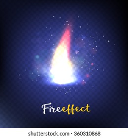 Realistic fire flames on transparent background. Special effects. Vector illustration. Translucent elements. Transparency grid. Fire effect
